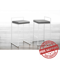 Lumisource B26-FUJI W+GY2 Fuji Contemporary Stackable Counter Stool in White with Grey Faux Leather Cushion - Set of 2